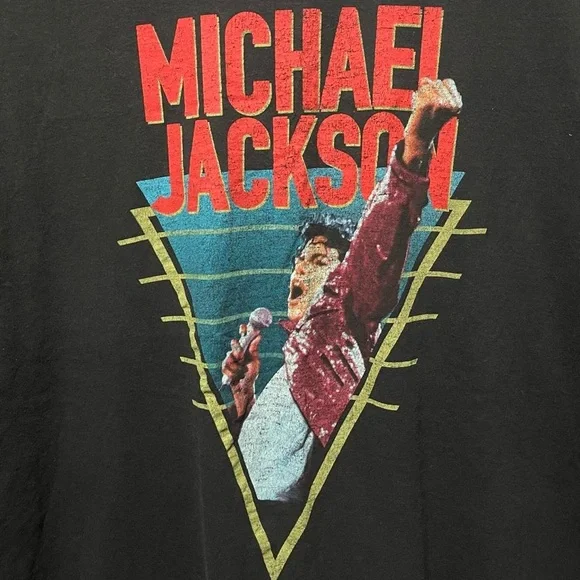 black Michael Jackson artist icon short sleeve concert tour graphic band T-shirt - Picture 2 of 4